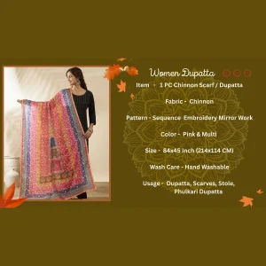 Traditional Multicolor Chinnon Dupatta Ethnic Printed Designer Women Scarf - Image 9
