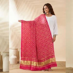Traditional Pink Cotton Ajrakh Printed Women’s Scarf Stole with Stylish Look - Image 4
