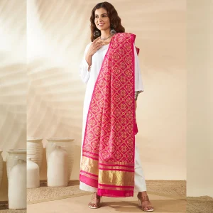 Traditional Pink Cotton Ajrakh Printed Women’s Scarf Stole with Stylish Look - Image 3