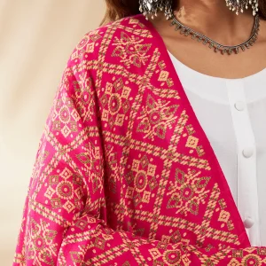 Traditional Pink Cotton Ajrakh Printed Women’s Scarf Stole with Stylish Look - Image 7