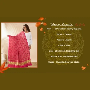 Traditional Pink Cotton Ajrakh Printed Women’s Scarf Stole with Stylish Look - Image 9