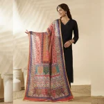 Women Chinon Dupatta Beige Multicolor Embroidered Phulkari Scarf - Image 2