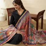 Women Chinon Dupatta Beige Multicolor Embroidered Phulkari Scarf - Image 3