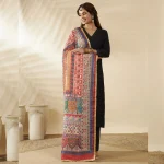 Women Chinon Dupatta Beige Multicolor Embroidered Phulkari Scarf - Image 6