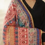 Women Chinon Dupatta Beige Multicolor Embroidered Phulkari Scarf - Image 7