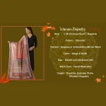 Women Chinon Dupatta Beige Multicolor Embroidered Phulkari Scarf - Image 9