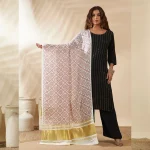 Women Cotton Ajrakh Dupatta White Ethnic Printed Scarf with Elegant Look - Image 2