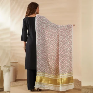 Women Cotton Ajrakh Dupatta White Ethnic Printed Scarf with Elegant Look - Image 6