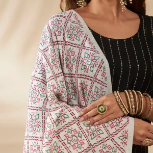 Women Cotton Ajrakh Dupatta White Ethnic Printed Scarf with Elegant Look - Image 7