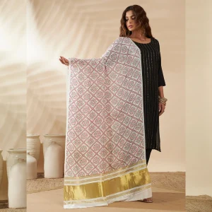 Women Cotton Ajrakh Dupatta White Ethnic Printed Scarf with Elegant Look - Image 3