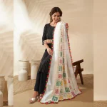 Women Cotton Embroidered Dupatta Mirror Work White Phulkari Style Scarf - Image 4