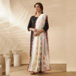 Women Cotton Embroidered Dupatta Mirror Work White Phulkari Style Scarf - Image 3
