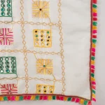 Women Cotton Embroidered Dupatta Mirror Work White Phulkari Style Scarf - Image 8