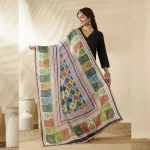 Women Phulkari Style Chinnon Dupatta White Embroidered Mirror Work - Image 3