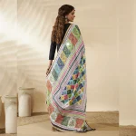 Women Phulkari Style Chinnon Dupatta White Embroidered Mirror Work - Image 5