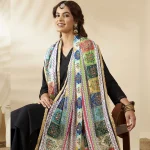 Women Phulkari Style Chinnon Dupatta White Embroidered Mirror Work - Image 2