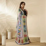 Women Phulkari Style Chinnon Dupatta White Embroidered Mirror Work - Image 6