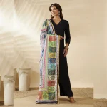 Women Phulkari Style Chinnon Dupatta White Embroidered Mirror Work - Image 4