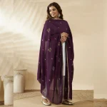 Women Purple Georgette Dupatta Sequins Embroidered Ethnic Scarf - Image 3