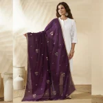 Women Purple Georgette Dupatta Sequins Embroidered Ethnic Scarf - Image 5