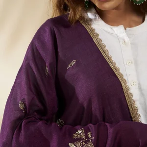 Women Purple Georgette Dupatta Sequins Embroidered Ethnic Scarf - Image 6