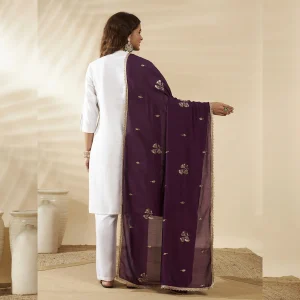 Women Purple Georgette Dupatta Sequins Embroidered Ethnic Scarf - Image 4