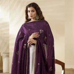 Women Purple Georgette Dupatta Sequins Embroidered Ethnic Scarf - Image 2