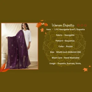 Women Purple Georgette Dupatta Sequins Embroidered Ethnic Scarf - Image 8
