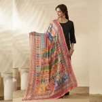 Women Red Multicolor Chinon Dupatta Ethnic Printed Designer Scarf - Image 3