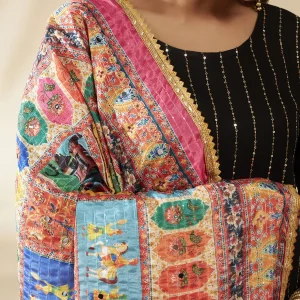 Women Red Multicolor Chinon Dupatta Ethnic Printed Designer Scarf - Image 6