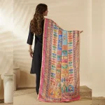 Women Red Multicolor Chinon Dupatta Ethnic Printed Designer Scarf - Image 4