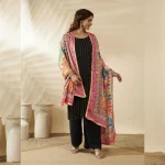 Women Red Multicolor Chinon Dupatta Ethnic Printed Designer Scarf - Image 2