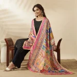 Women Red Multicolor Chinon Dupatta Ethnic Printed Designer Scarf