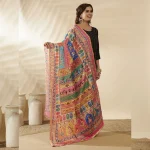 Women Red Multicolor Chinon Dupatta Ethnic Printed Designer Scarf - Image 5