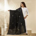 Women’s Black Georgette Dupatta with Golden Sequence Work Ethnic Scarf - Image 6