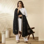 Women’s Black Georgette Dupatta with Golden Sequence Work Ethnic Scarf
