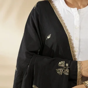 Women’s Black Georgette Dupatta with Golden Sequence Work Ethnic Scarf - Image 4
