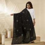 Women’s Black Georgette Dupatta with Golden Sequence Work Ethnic Scarf - Image 3