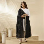 Women’s Black Georgette Dupatta with Golden Sequence Work Ethnic Scarf - Image 2