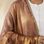 Women’s Copper Brown Chiffon Dupatta with Golden Sequin Work Ethnic Stole - Image 7