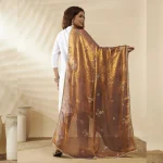 Women’s Copper Brown Chiffon Dupatta with Golden Sequin Work Ethnic Stole - Image 5