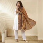 Women’s Copper Brown Chiffon Dupatta with Golden Sequin Work Ethnic Stole - Image 3