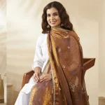 Women’s Copper Brown Chiffon Dupatta with Golden Sequin Work Ethnic Stole - Image 2