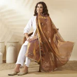 Women’s Copper Brown Chiffon Dupatta with Golden Sequin Work Ethnic Stole
