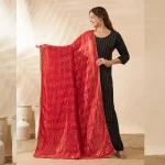 Women’s Cotton Dupatta Red Banarasi Bandhani with Zari Lace Work Scarf - Image 2