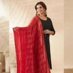 Women’s Cotton Dupatta Red Banarasi Bandhani with Zari Lace Work Scarf - Image 4