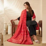 Women’s Cotton Dupatta Red Banarasi Bandhani with Zari Lace Work Scarf