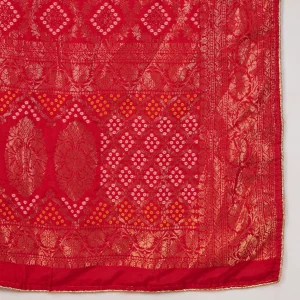 Women’s Cotton Dupatta Red Banarasi Bandhani with Zari Lace Work Scarf - Image 7