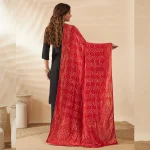 Women’s Cotton Dupatta Red Banarasi Bandhani with Zari Lace Work Scarf - Image 3