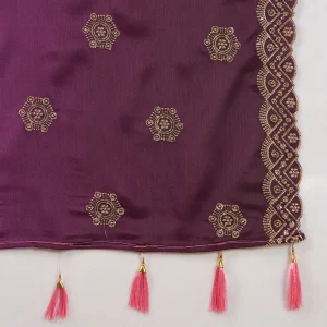 Women’s Pink Purple Chinnon Dupatta Dual Tone Embroidery Sequin Work Stole - Image 8